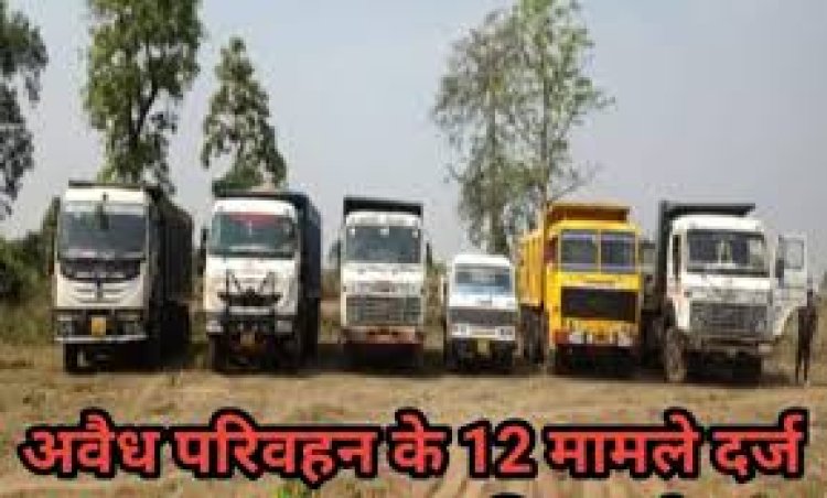 अवैध खनिज परिवहन करते 12 वाहन जब्त
