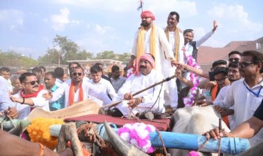 बैलगाड़ी में निकली विधायक दीपेश साहू की बारात, सारथी बने उप मुख्यमंत्री अरुण साव